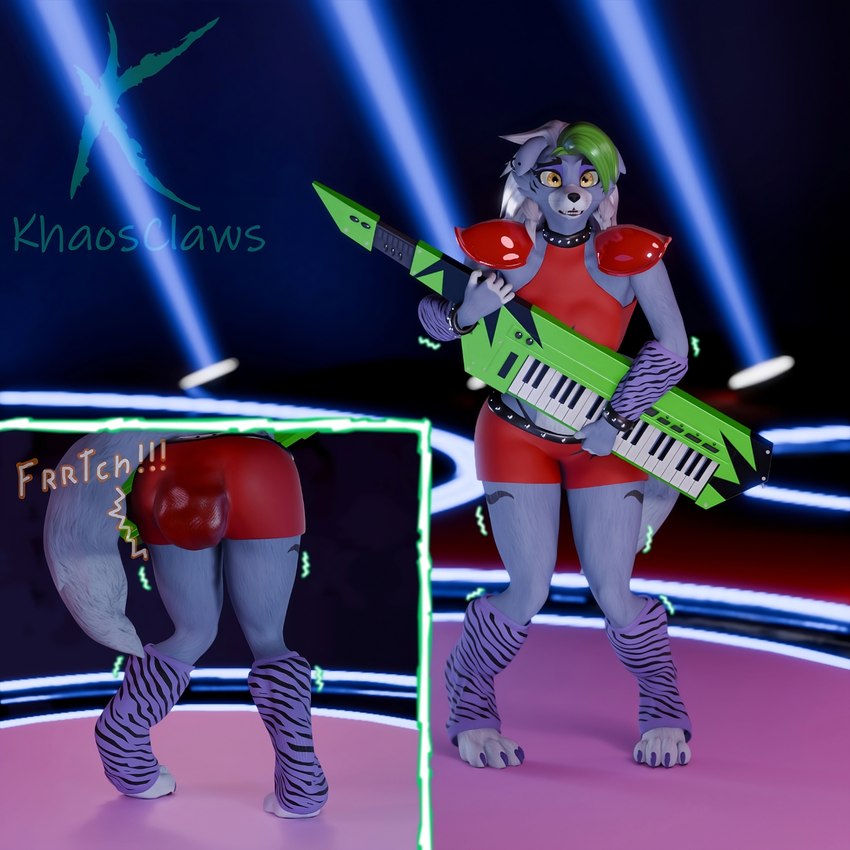 anthro bottomwear clothing feces female fur grey_body grey_fur hair keyboard_instrument keytar long_hair musical_instrument shaking shorts soiling soiling_pants solo stage stage_fright stage_lights trembling khaosclaws blender_eevee five_nights_at_freddy's five_nights_at_freddy's:_security_breach scottgames steel_wool_studios roxanne_wolf canid canine canis mammal wolf 1:1 3d_(artwork) absurd_res blender_(artwork) digital_media_(artwork) hi_res