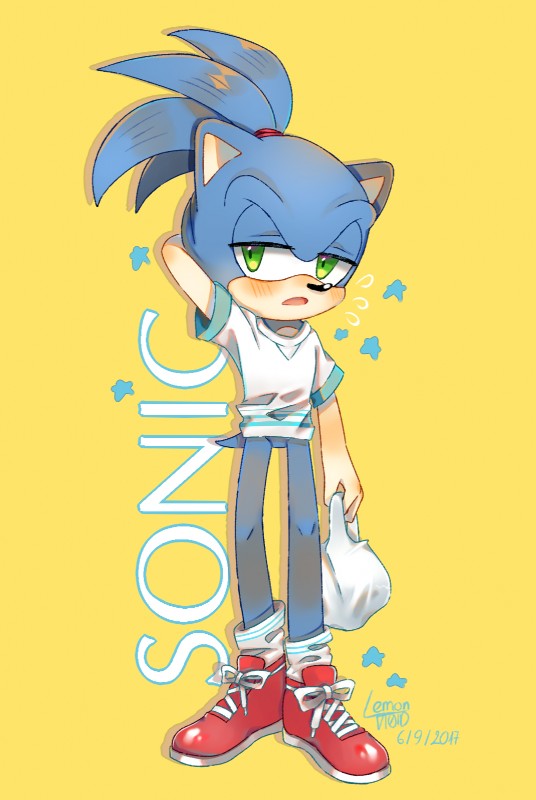 anthro big_eyes big_head clothing fur green_eyes male solo toony cherrychart sega sonic_the_hedgehog_(series) sonic_the_hedgehog eulipotyphlan hedgehog mammal 2017 hi_res