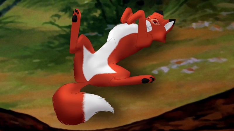 detailed_background featureless_crotch feet female feral forest hindpaw outside paws plant solo tree third-party_edit twindrags disney the_fox_and_the_hound vixey_(tfath) canid canine fox mammal red_fox true_fox absurd_res hi_res