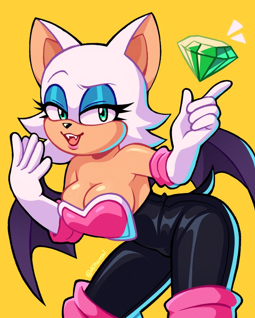 anthro chaos_emerald female gem patreon_preview pose sassy saturated_colors solo toony aikansei_(artist) sega sonic_the_hedgehog_(series) rouge_the_bat bat mammal 4:5 absurd_res alternate_version_at_paywall hi_res pinup