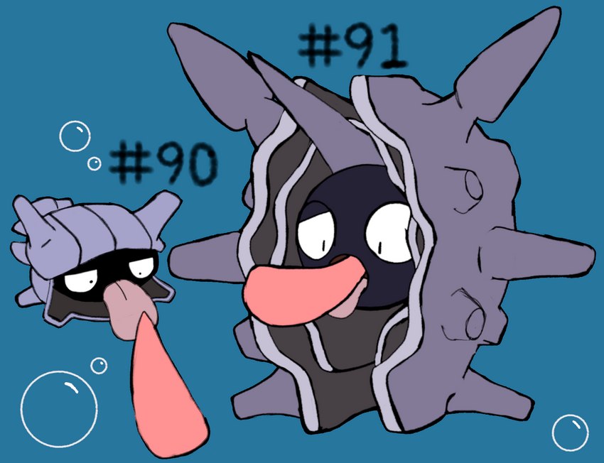 ambiguous_gender feral genitals hashtag id_number male number open_mouth oral penis tapering_penis tongue tongue_out secretsableye nintendo pokemon cloyster generation_1_pokemon pokemon_(species) shellder 2023 digital_media_(artwork)