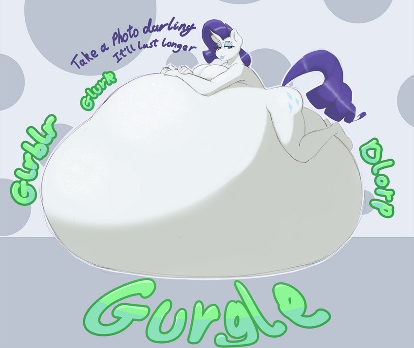 abdominal_bulge anthro belly big_belly blorp bodily_noises burble_(sound_effect) command commanding_viewer curved_text derived_sound_effect dialogue different_sound_effects digestion expansion fully_inside glurk horn onomatopoeia resting_on_belly rumbling_stomach solo sound_effects talking_to_viewer term_of_endearment text vore vowelless vowelless_sound_effect weight_gain blueblaze95 friendship_is_magic hasbro my_little_pony mythology rarity_(mlp) equid equine horse mammal mythological_creature mythological_equine pony unicorn english_text