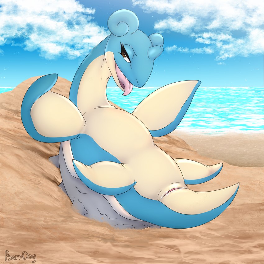 animal_genitalia beach beached cloaca female feral flippers genitals horizontal_cloaca horn lying on_back sand sea shell smile smiling_at_viewer smirk smirking_at_viewer solo teeth tongue tongue_out water barndog nintendo pokemon generation_1_pokemon lapras marine pokemon_(species) 1:1 alternate_version_at_paywall hi_res