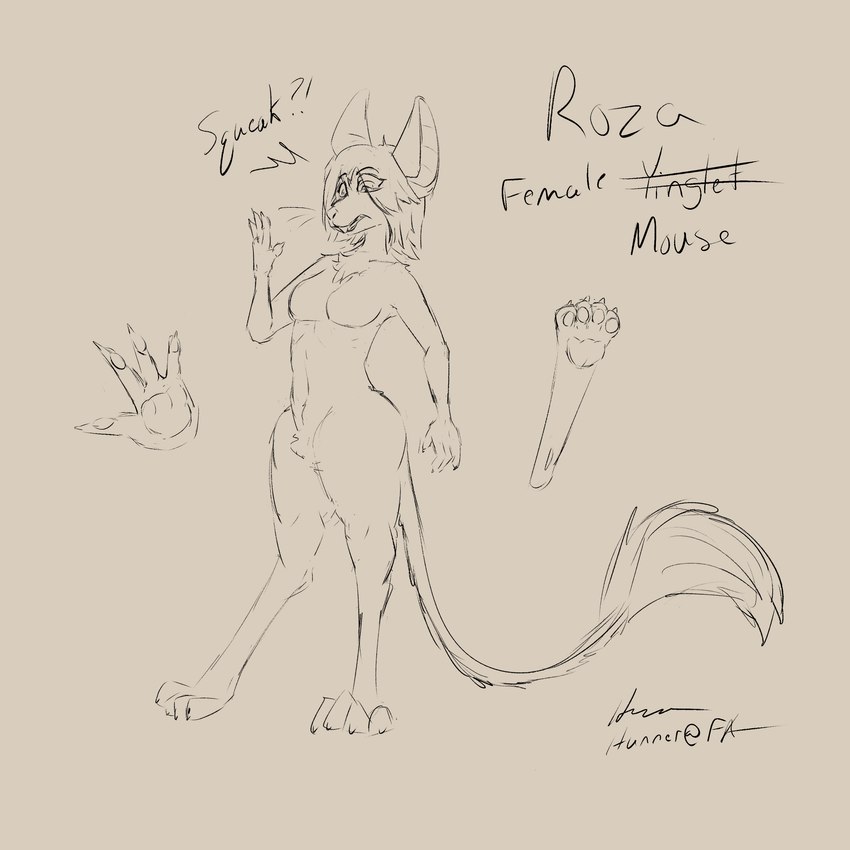 anthro breasts female fur nude pawpads solo tail text transformation hunner out-of-placers mammal mouse murid murine rodent yinglet 1:1 absurd_res english_text hi_res model_sheet