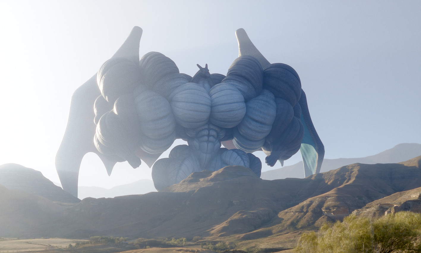 anthro big_muscles featureless_crotch giga huge_muscles hyper hyper_muscles landscape_dwarfing macro male muscular muscular_male nude_male outside solo striated_muscles anyveon nintendo pokemon charizard generation_1_pokemon pokemon_(species) hi_res