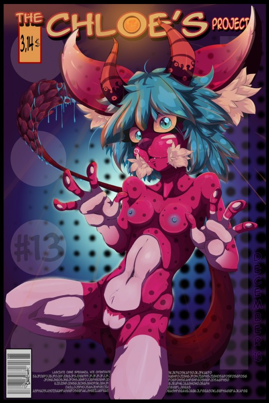 anthro black_border blue_eyes blue_hair blue_nipples border breasts ear_tuft female fur genitals hair horn looking_at_viewer nipples nude pink_body pink_fur pussy solo tuft mammal chloe_(disambiguation) 2:3 absurd_res hi_res