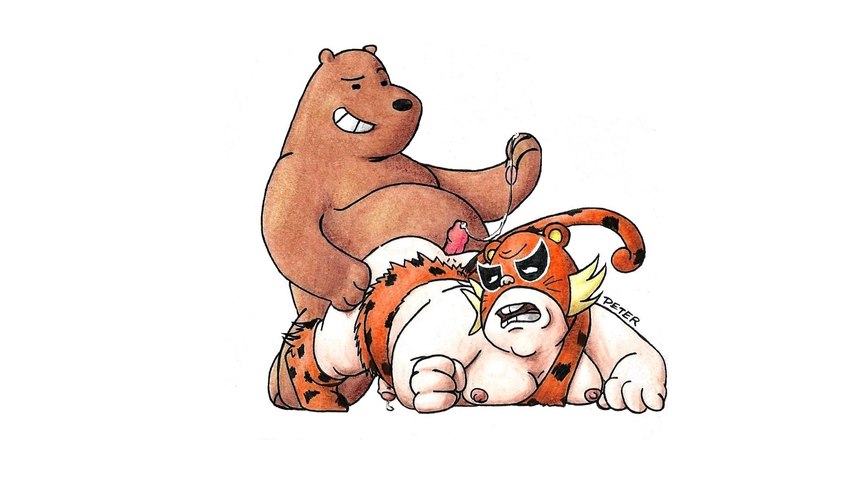 anthro belly bodily_fluids brown_body brown_skin cum duo genital_fluids human_on_anthro interspecies male male/male overweight overweight_male sex simple_background white_background peterdamart cartoon_network mucha_lucha we_bare_bears francisco_of_the_forest grizzly_(we_bare_bears) bear brown_bear grizzly_bear human mammal ursine crossover hi_res