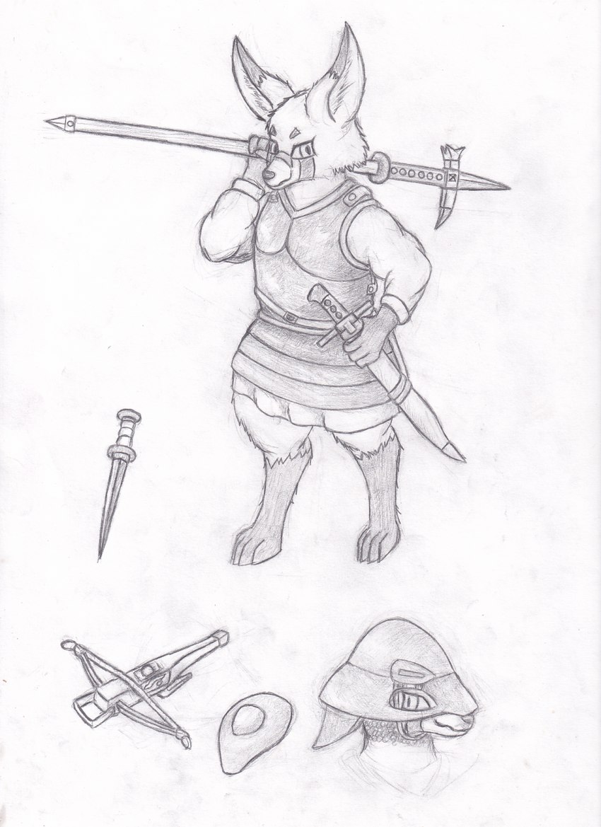 anthro armor bec_de_corbin breastplate buckler crossbow cuirass dagger fur fur_markings hammer headgear helmet male markings medieval medieval_armor melee_weapon messer_(sword) polearm ranged_weapon scabbard sheathed_weapon shield solo sword tools warhammer weapon weapon_on_shoulder vulnec canid canine fennec_fox fox mammal true_fox hi_res model_sheet