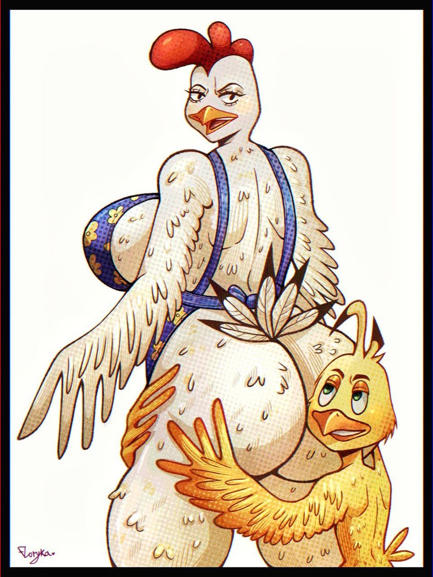 angry anthro apron beak big_breasts big_butt blue_apron blue_clothing breasts butt clothing duo feathers female green_eyes hug hugging_another hugging_butt male non-mammal_breasts simple_background smile touching_butt white_background white_body white_feathers yellow_beak yellow_body yellow_feathers young young_male floryka huevocartoon toto_(huevocartoon) avian bird chicken galliform gallus_(genus) phasianid hi_res mother_(lore) mother_and_child_(lore) mother_and_son_(lore) parent_(lore) parent_and_child_(lore) parent_and_son_(lore) son_(lore)