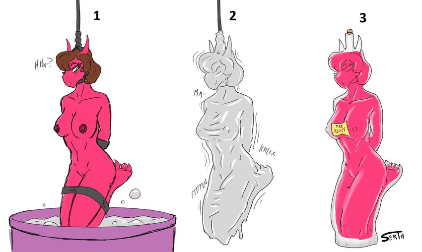 2_horns anthro arms_tied asphyxiation bad_end bdsm bondage bound breasts breath_play brown_eyebrows brown_eyelashes brown_hair bubbling claws collarbone cork corked_bottle death encasement eyebrows eyelashes female female_anthro frogtied genitals green_eyes hair head_horn horn inanimate_transformation legs_tied liquid maroon_body muffled_speech navel nipples non-mammal_breasts non-mammal_navel non-mammal_nipples non-mammal_pussy noose nude nude_anthro nude_female onomatopoeia potion potion_bottle potion_label pussy question_mark slim_anthro slim_female snout solo sound_effects squirming text toe_claws transformation vat serth mythology dragon mythological_creature mythological_scalie scalie 2025 english_description english_text hi_res sequence signature
