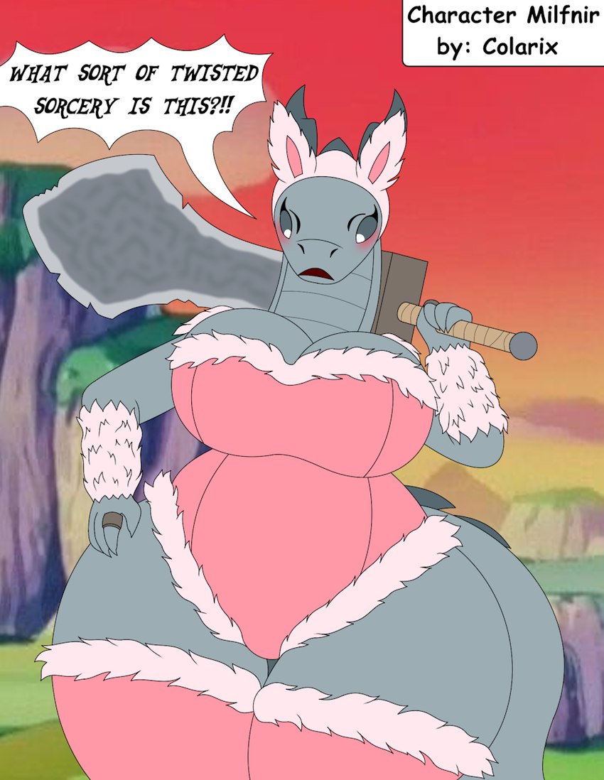 anthro big_breasts blush breasts bunny_costume clothing clothing_transformation costume curvy_figure fake_ears fake_rabbit_ears female fur_lined_clothing grey_sclera horn huge_sword leather leather_clothing leotard looking_at_viewer melee_weapon non-mammal_breasts pupils ring solo sword tail thick_thighs voluptuous weapon white_pupils wide_hips foxtide888 bethesda_game_studios microsoft mythology skyrim the_elder_scrolls milfnir dragon mythological_creature mythological_scalie reptile scalie