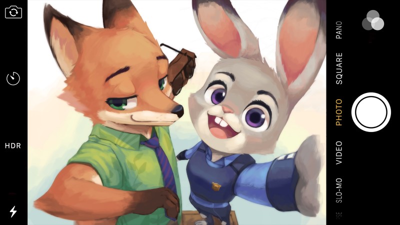 anthro clothing countershading duo eyewear female fur green_eyes male purple_eyes selfie sunglasses arcticneu disney zootopia judy_hopps nick_wilde canid canine fox lagomorph leporid mammal rabbit red_fox true_fox 16:9 digital_media_(artwork) hi_res widescreen