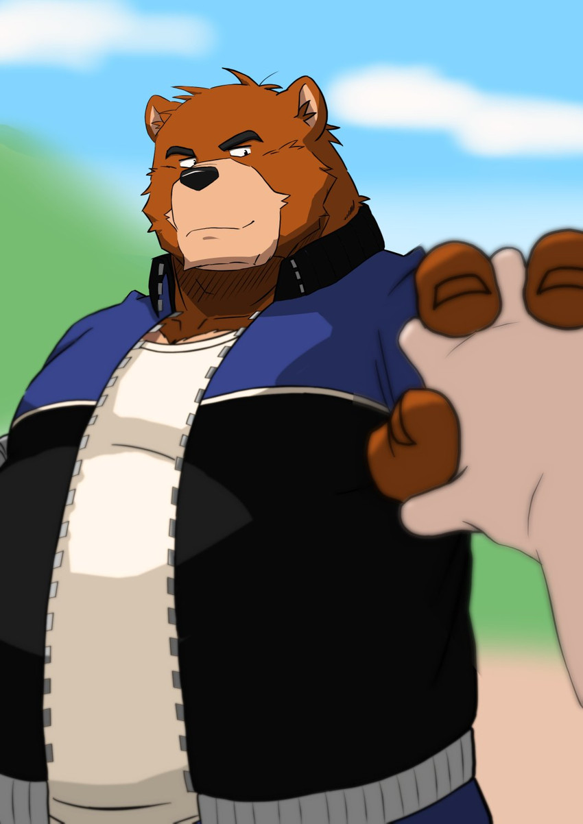 anthro black_nose brown_body brown_fur fur hand_holding kemono male overweight overweight_male solo kumadasi morenatsu juuichi_mikazuki bear human mammal 2020 hi_res