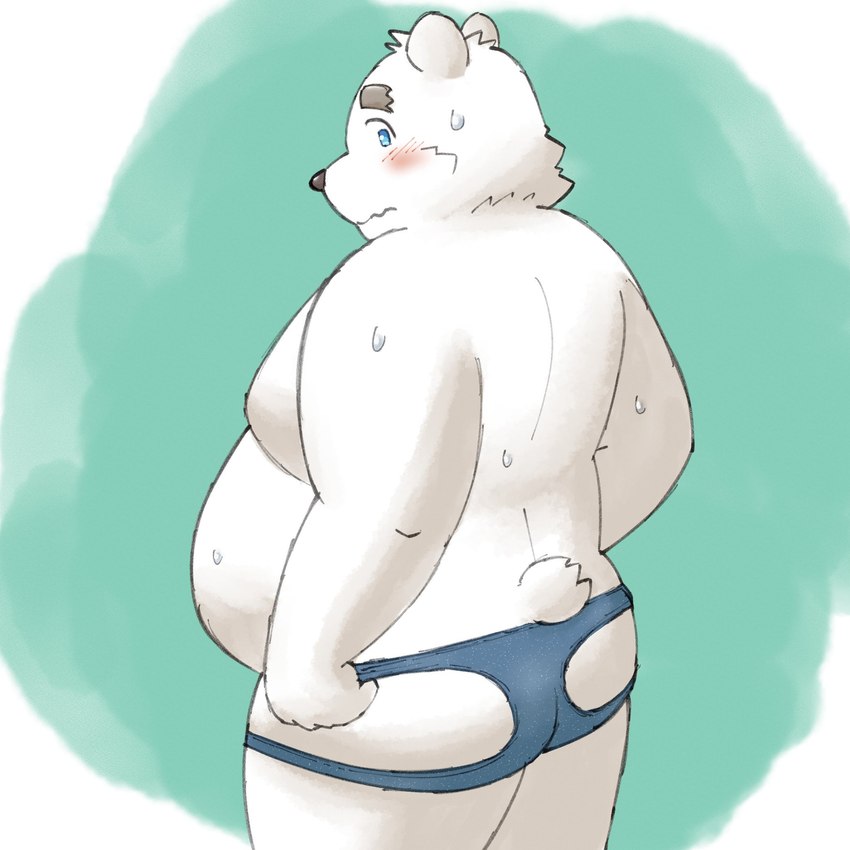 anthro belly big_belly blush butt kemono male moobs overweight overweight_male simple_background solo white_body yaki_atsuage utau shirane_kan bear mammal polar_bear ursine 1:1 2024 hi_res