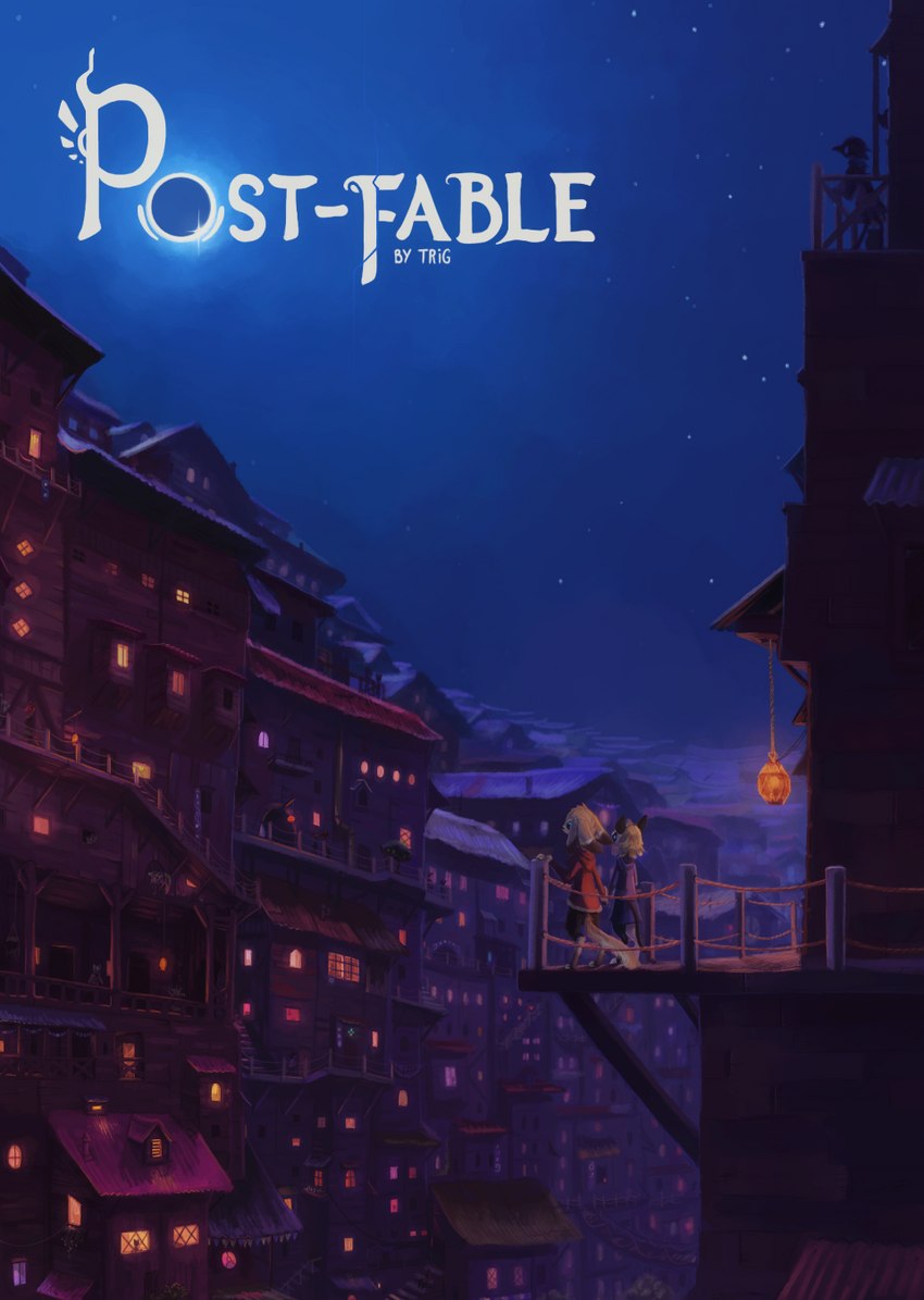 ambiguous_gender anthro balcony biped building clothed clothing digitigrade hand_holding night outside scenery sky star tail text trigaroo brin_(trigaroo) pars_(trigaroo) felid feline mammal posean 2019 colored comic cover cover_art cover_page english_text hi_res