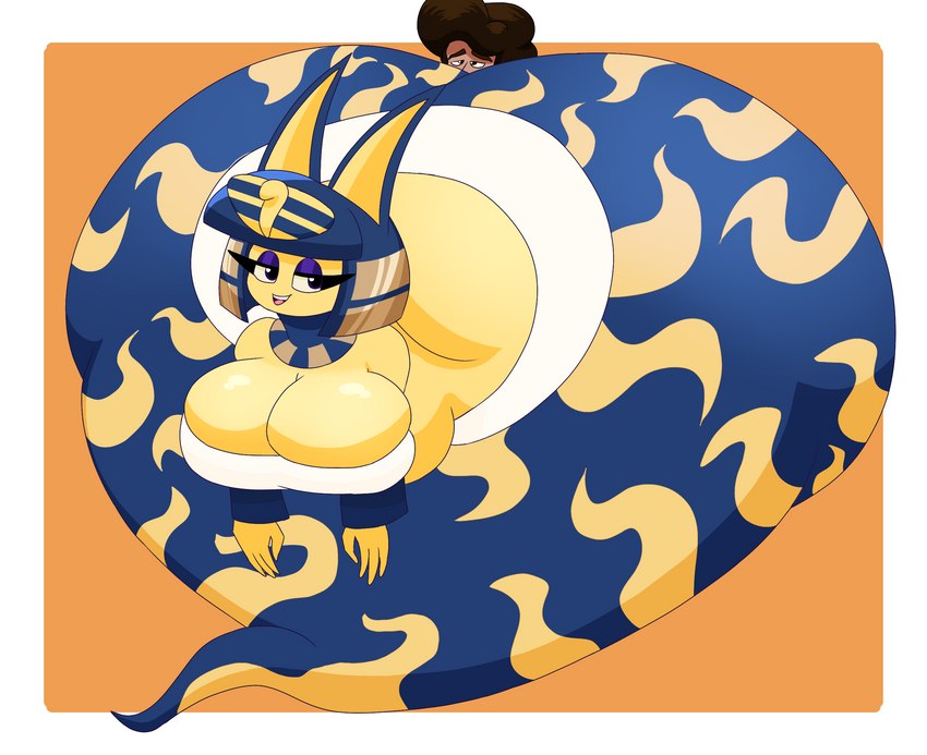 anthro big_breasts big_butt breasts butt duo female huge_butt huge_thighs hyper hyper_butt hyper_thighs male male/female stinkface thick_thighs yellow_eyes user3345 animal_crossing nintendo ankha_(animal_crossing) ankha_devine_(user3345) felid genie human mammal hi_res