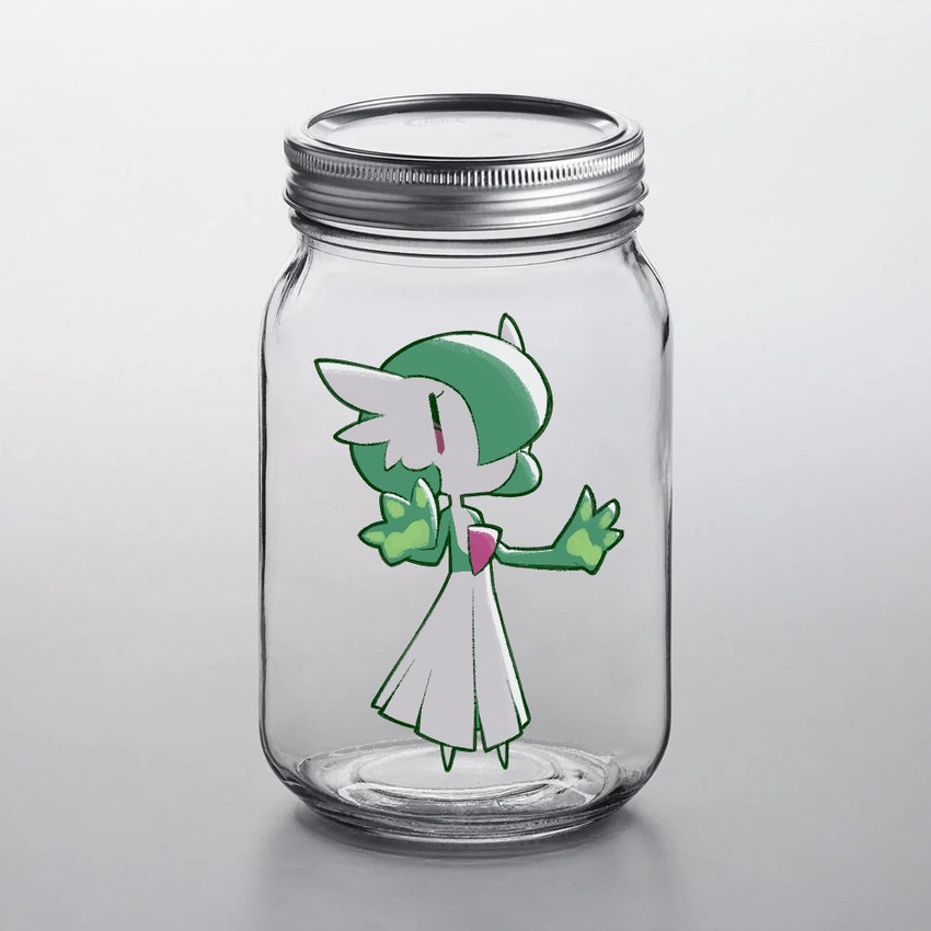 ambiguous_gender chest_spike chibi clothing container dress eyelashes green_body green_hair hair in_container in_jar micro pseudo_clothing pseudo_hair red_eyes solo spikes spikes_(anatomy) dms_bc nintendo pokemon gardevoir generation_3_pokemon humanoid pokemon_(species) 1:1 2025 digital_drawing_(artwork) digital_media_(artwork) meme