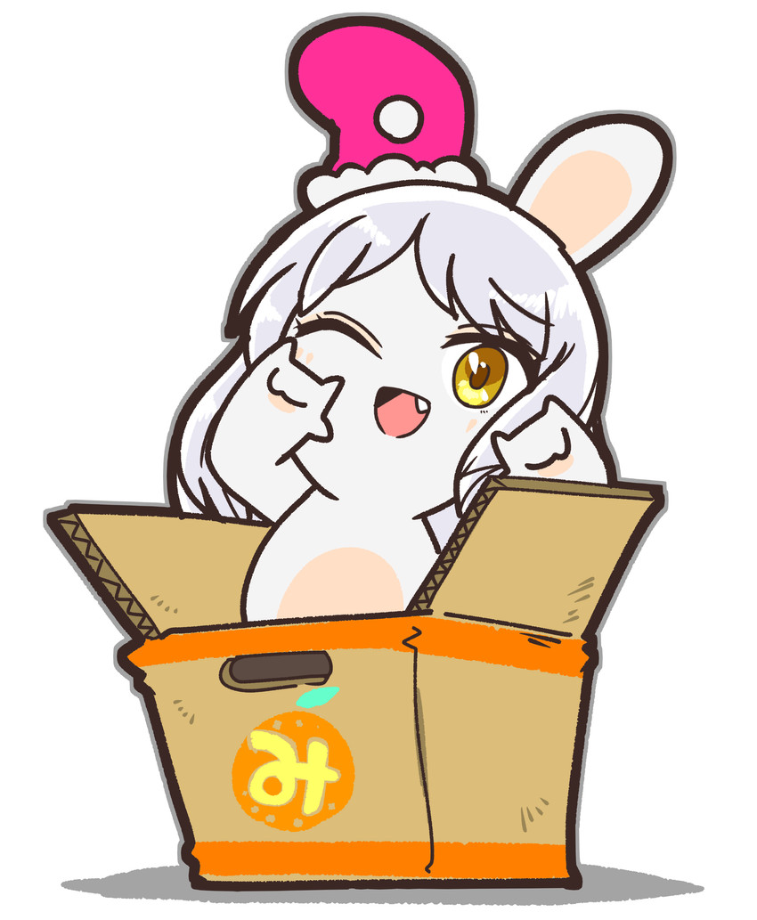 5_fingers alternate_species anthro bent_arm black_eyebrows blush blush_lines box brown_pupils cardboard cardboard_box christmas_stocking container devil_horns_(gesture) eye_through_hair eyebrows eyelashes eyelashes_through_hair fangs female female_anthro fingers fur furrification gesture grey_hair grey_outline hair hand_gesture hand_pawpads inside_box lidded_eyes light long_ears long_hair looking_at_viewer multicolored_body noseless nude nude_anthro nude_female one_eye_closed open_mouth open_smile outline pawpads pink_tongue pupils rabbidification simple_background smile smiling_at_viewer solo standing stocking_on_ear tan_body tan_eyelids tan_inner_ear tan_pawpads tan_skin teeth tongue translucent translucent_hair two_tone_body wavy_hair white_background white_body white_fur yellow_eyes charisuke cygames idolmaster idolmaster_cinderella_girls raving_rabbids rayman_(series) ubisoft eve_santaclaus lagomorph mammal rabbid 2024 absurd_res colored crossover digital_drawing_(artwork) digital_media_(artwork) half-length_portrait hi_res japanese_description lighting portrait shaded simple_shading