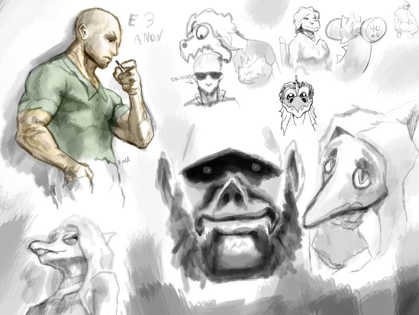 anthro artist_initials bald big_butt big_tail bubble_butt butt cigarette clothing crouching dress_shirt dumbbell exercise eyewear female frill_(anatomy) group hair halter_top hand_in_pocket hoodie light-skinned_male light_body light_skin long_hair long_tail looking_back male pockets scar shirt short_hair smile snout sunglasses tail topwear weightlifting weights workout bwgod adult_swim broly_culo cartoon_network cavemanon_studios goodbye_volcano_high i_wani_hug_that_gator no_bitches? primal_(series) snoot_game anon_(snoot_game) damien_payne fang_(gvh) inco_(iwhtg) olivia_halford principal_spears baryonyx dilophosaurid dilophosaurus dinosaur human mammal prehistoric_species pterodactylus pterosaur reptile scalie spinosaurid theropod 2024 4:3 black_and_white digital_drawing_(artwork) digital_media_(artwork) hi_res meme monochrome sketch