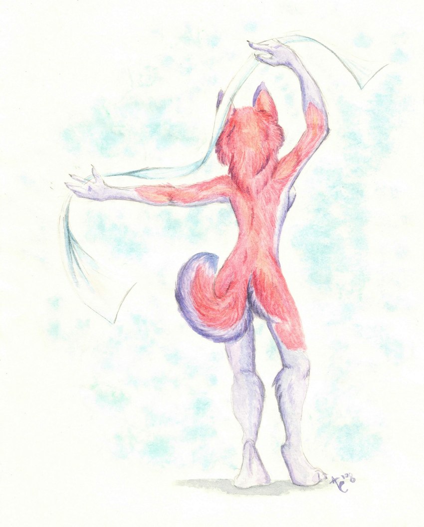 abstract_background anthro breasts ears_up extended_arm female fluffy fluffy_tail fur holding_object multicolored_ears nude nude_anthro nude_female pose raised_arm rear_view red_body red_ears red_fur red_tail solo standing tail two_tone_ears two_tone_tail white_body white_ears white_fur white_tail unknown_artist canid canine canis domestic_dog husky mammal nordic_sled_dog red_husky spitz colored_pencil_(artwork) hi_res pinup traditional_media_(artwork)