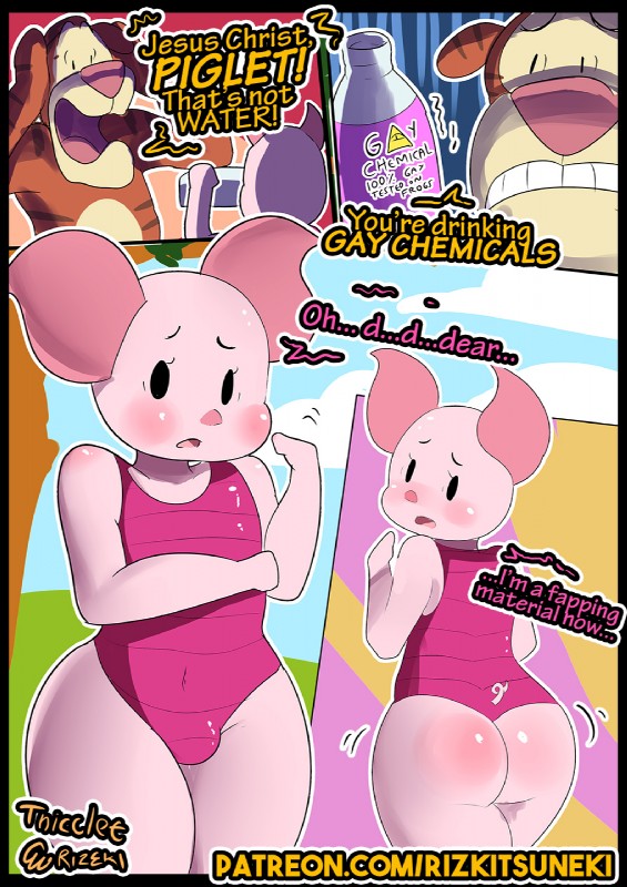 anthro blush bulge butt embarrassed femboy humor male miiyauwu disney winnie_the_pooh_(franchise) piglet tigger domestic_pig felid mammal pantherine suid suine sus_(pig) tiger comic hi_res