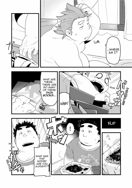 dialogue duo male obese overweight text kira_nerisu tecfront human mammal comic english_text hi_res monochrome translated