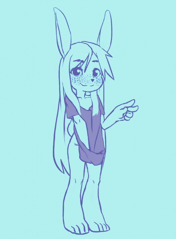 anthro bottomless clothed clothing female freckles hair long_hair solo young young_anthro pettankon lagomorph leporid mammal rabbit hi_res monochrome