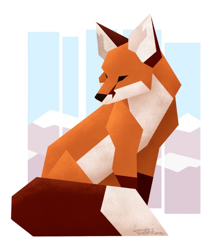 ambiguous_gender black_nose brown_ears brown_tail dipstick_tail feral fur geometric markings multicolored_tail orange_body orange_fur quadruped sitting snow solo tail tail_markings two_tone_tail white_body white_fur white_tail justautumn canid canine fox mammal red_fox true_fox digital_media_(artwork) icon signature