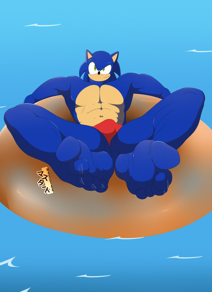 5_toes abs anthro barefoot blue_body blue_fur clothing feet foot_focus fur green_eyes humanoid_feet male muscular muscular_anthro muscular_male plantigrade soles solo speedo swimwear toes masutaa sega sonic_the_hedgehog_(series) sonic_the_hedgehog eulipotyphlan hedgehog mammal hi_res