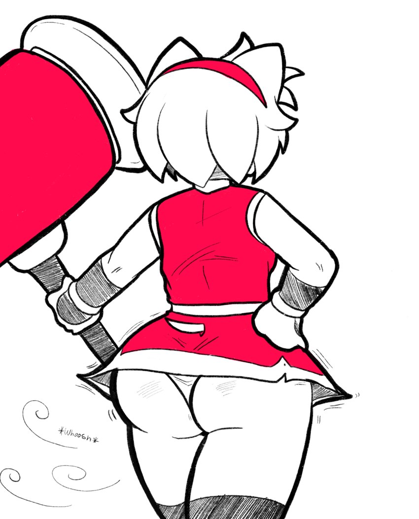 accessory alternate_species animal_ears animal_tail big_butt butt clothed clothing dress female hair hair_accessory hairband hammer holding_hammer holding_object holding_tool holding_weapon panties rear_view red_clothing red_dress short_hair simple_background solo thick_thighs tools underwear upskirt weapon white_background wide_hips lewdscrap sega sonic_the_hedgehog_(series) amy_rose animal_humanoid eulipotyphlan eulipotyphlan_humanoid hedgehog_humanoid humanoid mammal mammal_humanoid hi_res