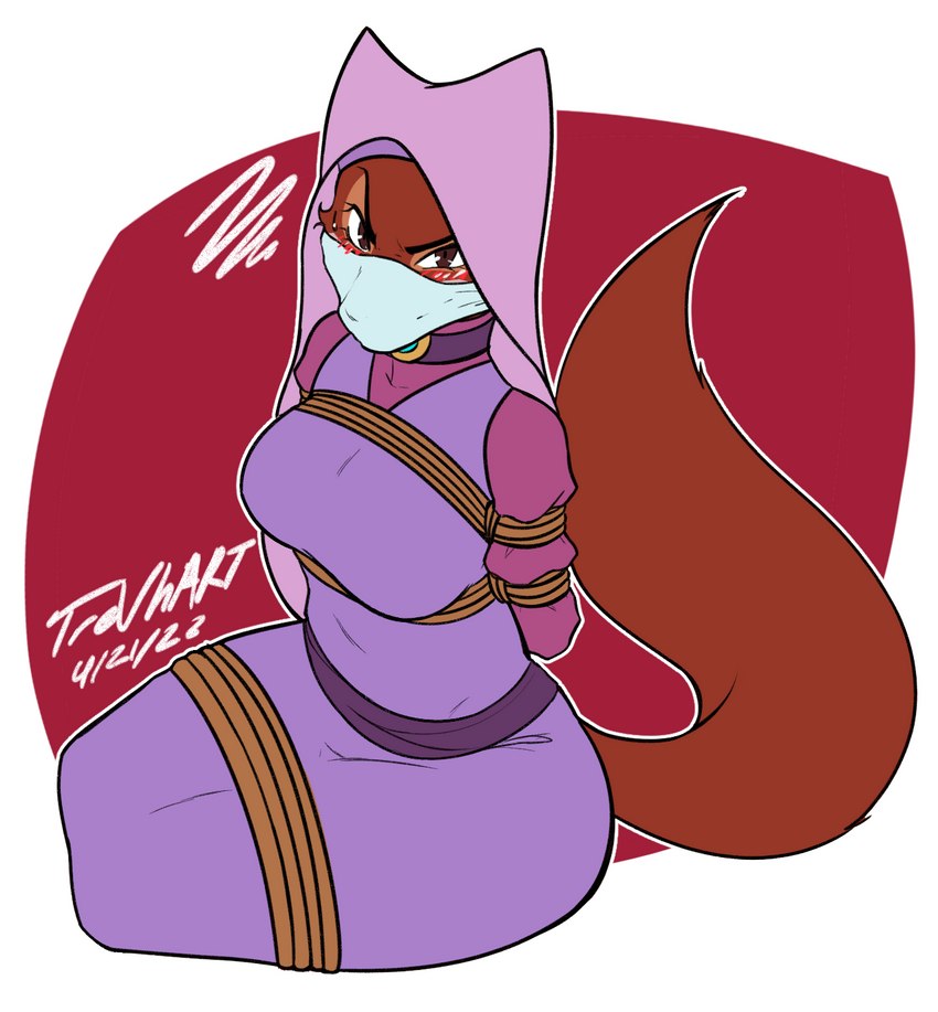 angry bdsm blush bondage bound cloth cloth_gag clothing collar dress female gag gloves handwear kidnapping maid_uniform otn rope solo uniform veil trevhart disney robin_hood_(disney) maid_marian canid canine fox mammal red_fox true_fox 2022 hi_res