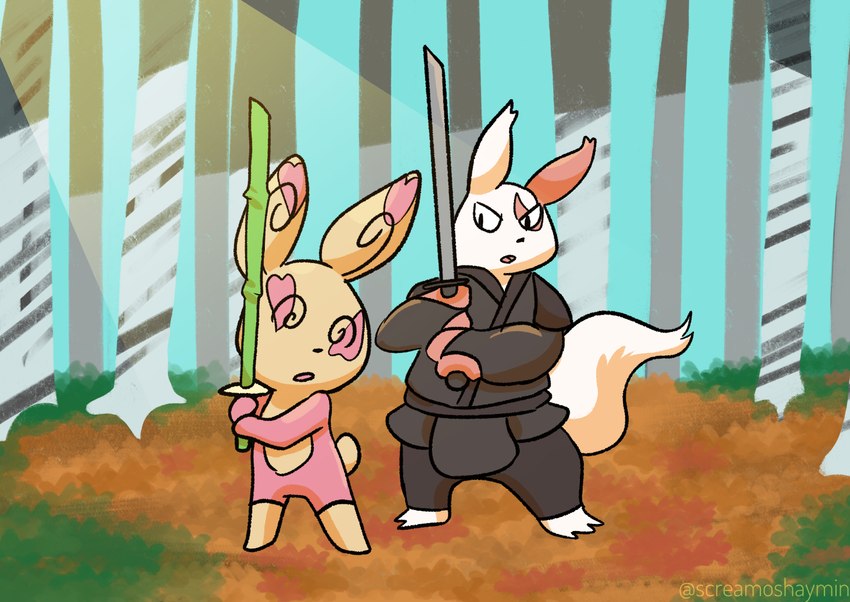 bamboo bokken forest katana melee_weapon plant practice_sword sword tree weapon screamoshaymin nintendo pokemon generation_3_pokemon pokemon_(species) spinda zangoose