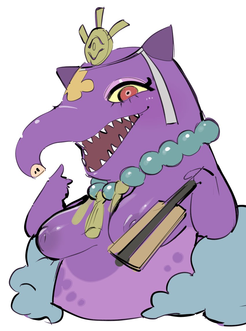 anthro big_breasts breasts female nipples proboscis_(anatomy) sharp_teeth solo teeth trunk_(anatomy) oposa asian_mythology east_asian_mythology japanese_mythology level-5 mythology yo-kai_watch bakulia_(yo-kai_watch) mammal mythological_baku mythological_creature tapir yokai absurd_res hi_res