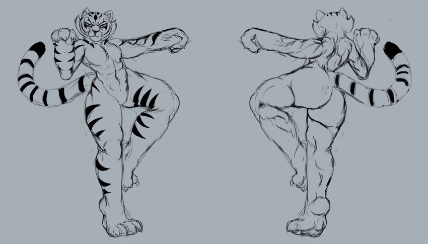 anthro butt female muscular muscular_anthro muscular_female nude solo neshaink dreamworks kung_fu_panda master_tigress felid mammal pantherine tiger absurd_res full-length_portrait hi_res portrait