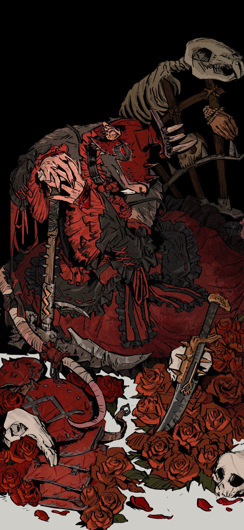 accessory alternative_fashion anthro armor bone claws clothed clothing crossdressing dress ear_piercing ear_ring empty_eyes facial_piercing flower frilly furgonomics goth gothic_lolita grey_body headgear helmet j-fashion leaning_on_object leaning_on_weapon lolita_(fashion) looking_down male melee_weapon nose_piercing nose_ring pensive piercing plant red_armor red_clothing red_dress red_eyes ribbons ring_piercing rose_(flower) sharp_teeth simple_background skull solo spiked_armor spiked_helmet spikes standing sword tail tail_accessory tail_ribbon teeth weapon sallllltywater warhammer_(franchise) warhammer_fantasy queek_headtaker mammal rodent skaven hi_res