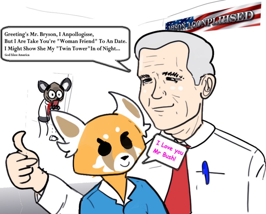 george w. bush, haida, and retsuko (aggretsuko and etc)