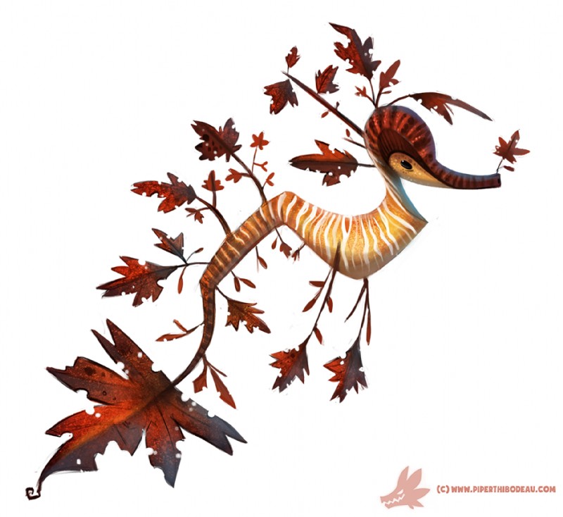 ambiguous_gender black_eyes feral leaf simple_background solo white_background piper_thibodeau fish leafy_seadragon marine seahorse syngnathid syngnathiform digital_media_(artwork) digital_painting_(artwork)