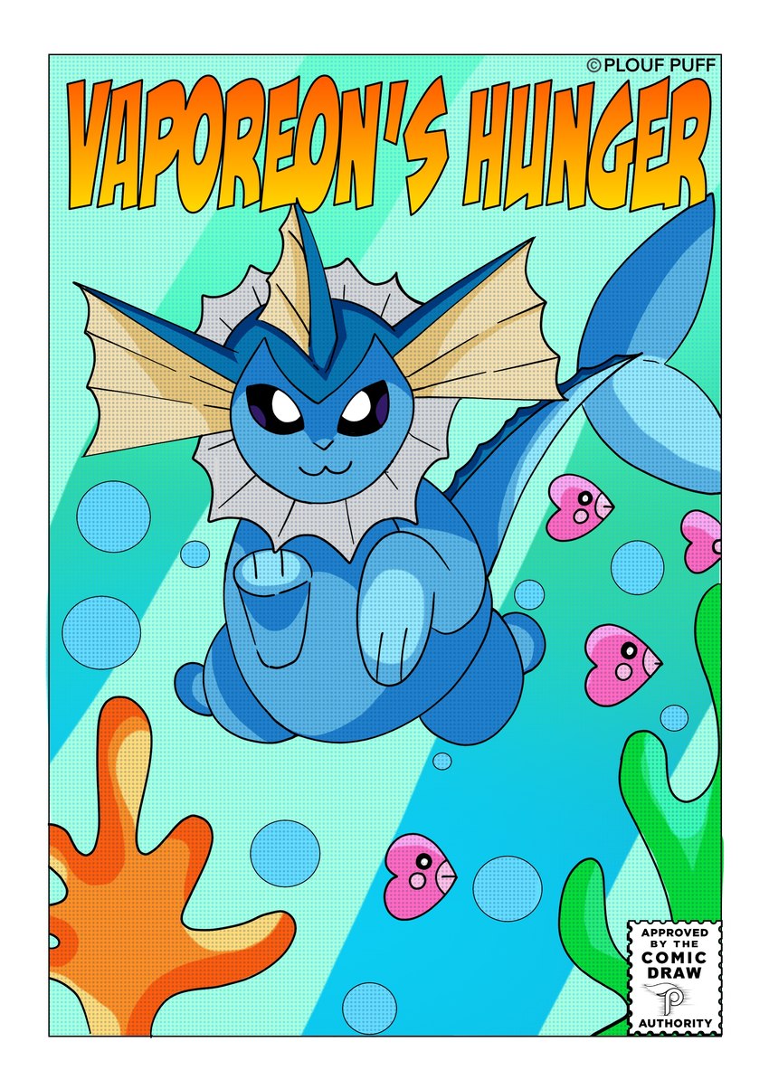 belly bubble feral sea seaweed text water ploufpuff nintendo pokemon eevee eeveelution generation_1_pokemon generation_3_pokemon luvdisc pokemon_(species) vaporeon series_(disambiguation) absurd_res comic cover cover_art cover_page english_text hi_res