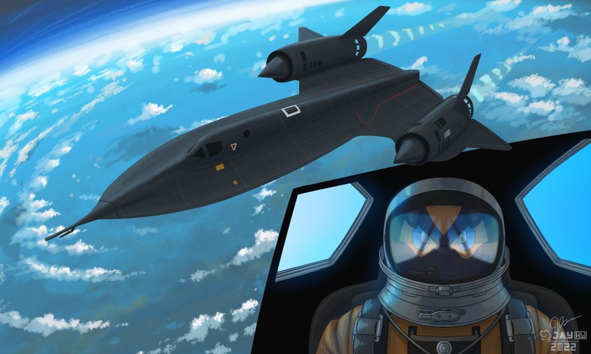 above_clouds aircraft angry anthro black_body black_skin blue_sclera blue_sky clothing cockpit cutaway detailed_background earth flight_suit flying logo looking_at_viewer male orange_clothing orbit pilot_suit planet pupils reflection sky solo spacesuit sr-71_blackbird vehicle white_clouds white_pupils window yellow_body yellow_skin sammfeatblueheart nintendo pokemon lance_(lancefoxcia) generation_6_pokemon legendary_pokemon pokemon_(species) yveltal 2022 5:3 artist_logo shaded signature