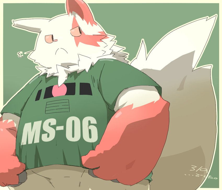 anthro belly big_belly biped clothing kemono male overweight overweight_anthro overweight_male pink_nose red_body shirt simple_background solo text topwear white_body kisukemk777 nintendo pokemon zangoose_day generation_3_pokemon pokemon_(species) zangoose 2017 japanese_text