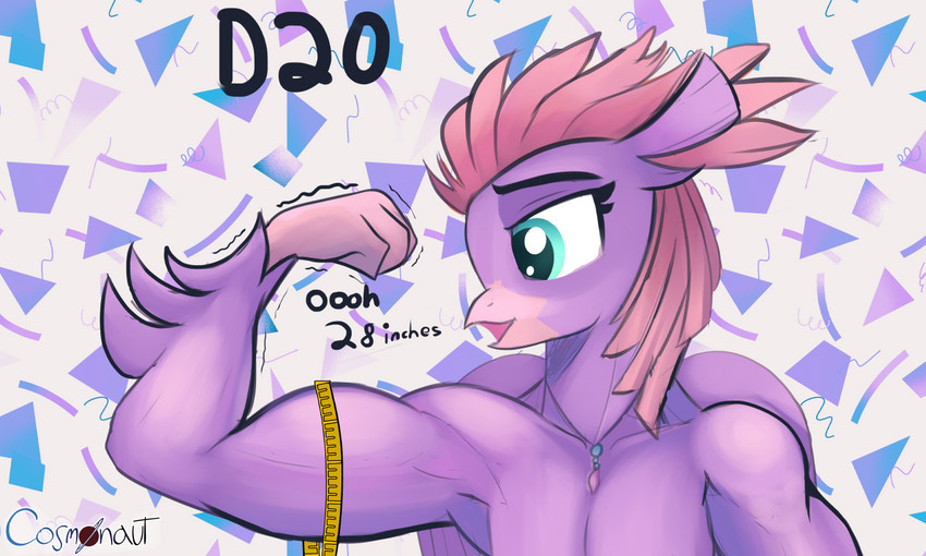 anthro flexing measuring_muscle muscular solo text cosmonaut european_mythology greek_mythology hasbro my_little_pony mythology slipstream_(cosmonaut) avian hippogriff mythological_avian mythological_creature 5:3 digital_media_(artwork) english_text