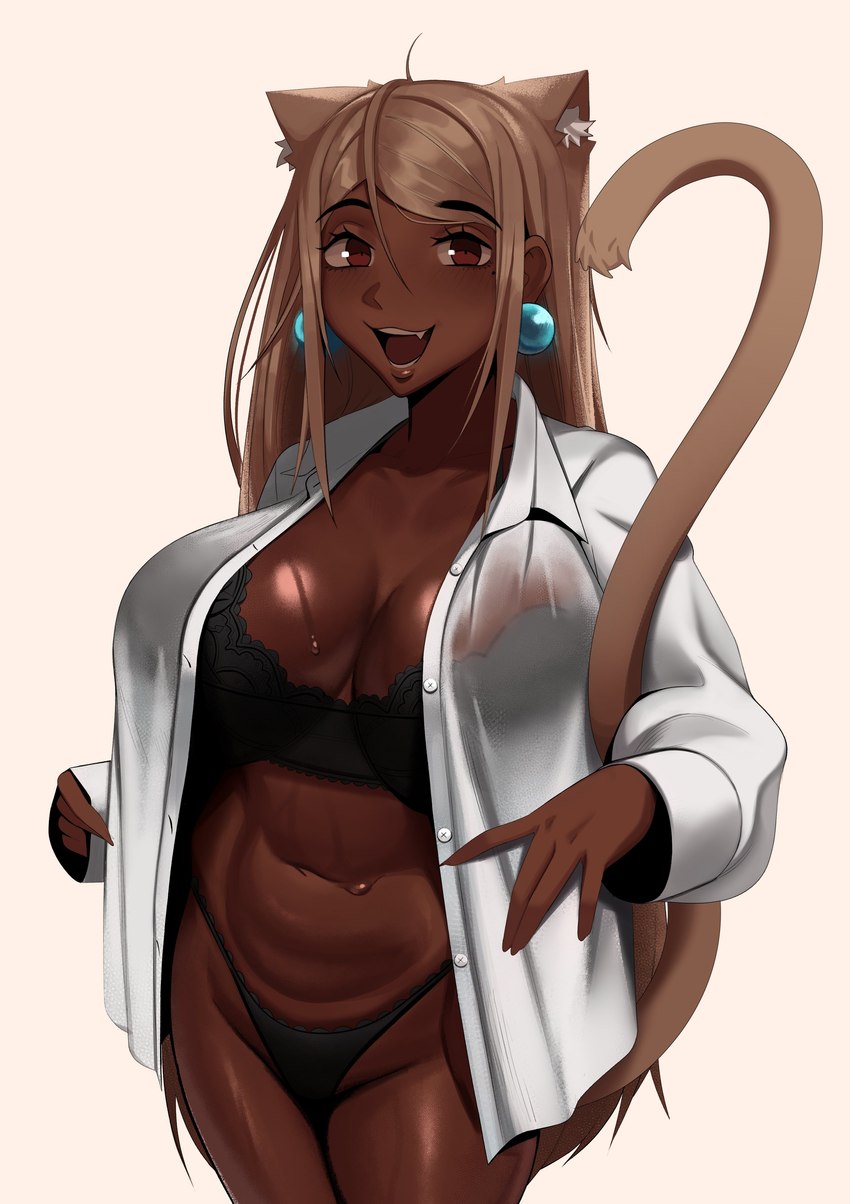 big_breasts bra breasts clothing dark_body dark_skin female panties solo thick_thighs underwear kevbot animal_humanoid cat_humanoid felid felid_humanoid feline feline_humanoid humanoid mammal mammal_humanoid absurd_res hi_res