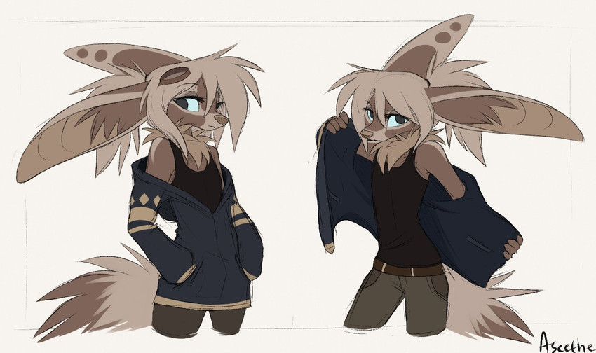 anthro big_ears blue_eyes brown_body brown_fur clothed clothing female flat_chested fully_clothed fur simple_background solo standing white_background aseethe melody_(aseethe) canid canine fennec_fox fox mammal true_fox 2020 digital_media_(artwork) signature