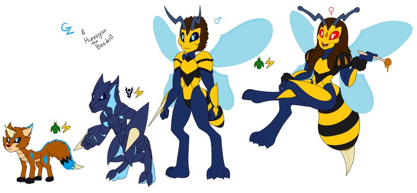 anthro evolutionary_family female male tail tribrid gzneonknight_(artist) tigereyetopaz fakemon mythology nintendo pokemon fan_character rachiel_(tigereyetopaz) tua_(tigereyetopaz) arthropod beedrill canid canine dragon fox generation_1_pokemon hymenopteran insect kakuna mammal mythological_creature mythological_scalie pokemon_(species) scalie weedle absurd_res hi_res