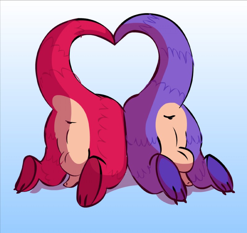 anus backsack balls butt duo feral genitals heart_symbol holidays male male/male penis raised_tail simple_background tail tail_anus tan_balls nuttyporntastic google google_doodle pangolin_love valentine's_day purple_(pangolin_love) red_(pangolin_love) mammal pangolin 2017 sketch