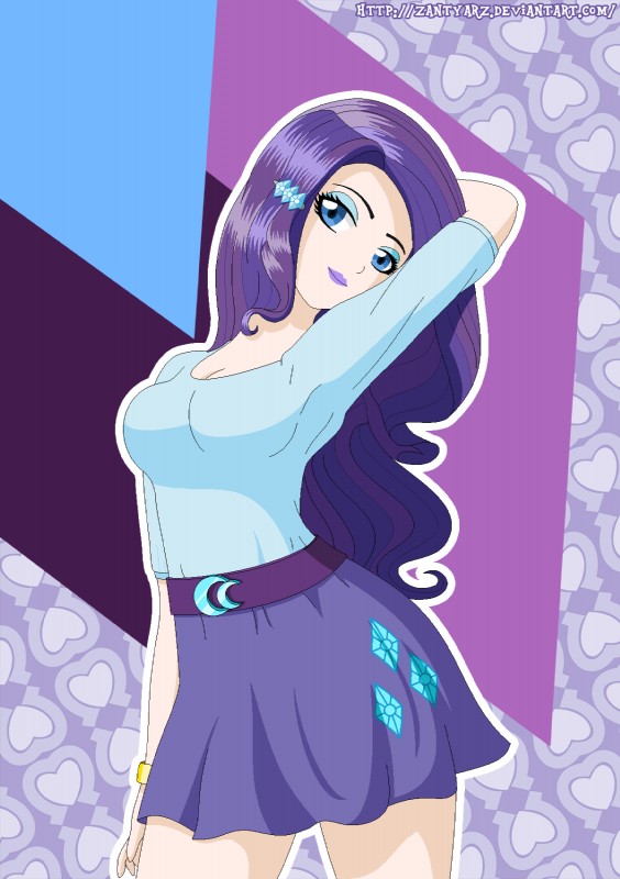 alternate_species big_breasts breasts female humanized looking_at_viewer not_furry smile solo zantyarz friendship_is_magic hasbro my_little_pony rarity_(mlp) human mammal 2014 hi_res