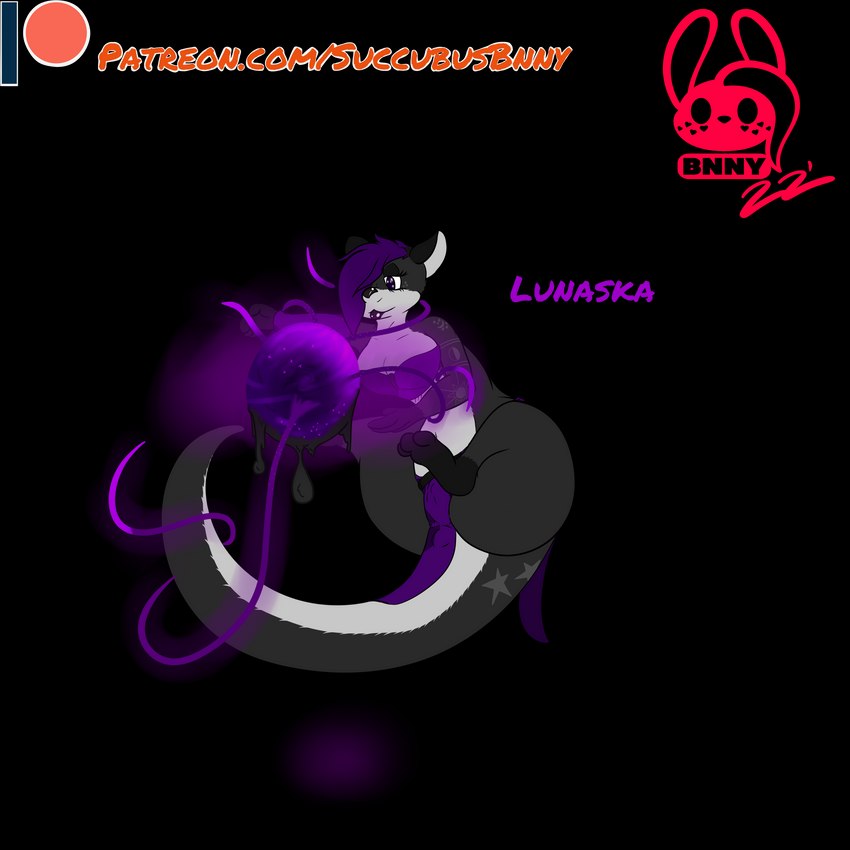 anthro arm_markings black_body black_ears black_fur black_tail bottomwear breasts clothing feet female fur fur_markings hair hindpaw loincloth magic magic_user markings moon_(marking) multicolored_body multicolored_ears multicolored_fur patreon_logo paws purple_body purple_clothing purple_fur purple_hair solo star_(marking) sun_(marking) tail tail_markings text thick_thighs topwear two_tone_body two_tone_ears two_tone_fur two_tone_tail white_body white_ears white_fur white_tail wide_hips succubusbnny patreon mammal mustelid otter 1:1 absurd_res alpha_channel character_name hi_res url