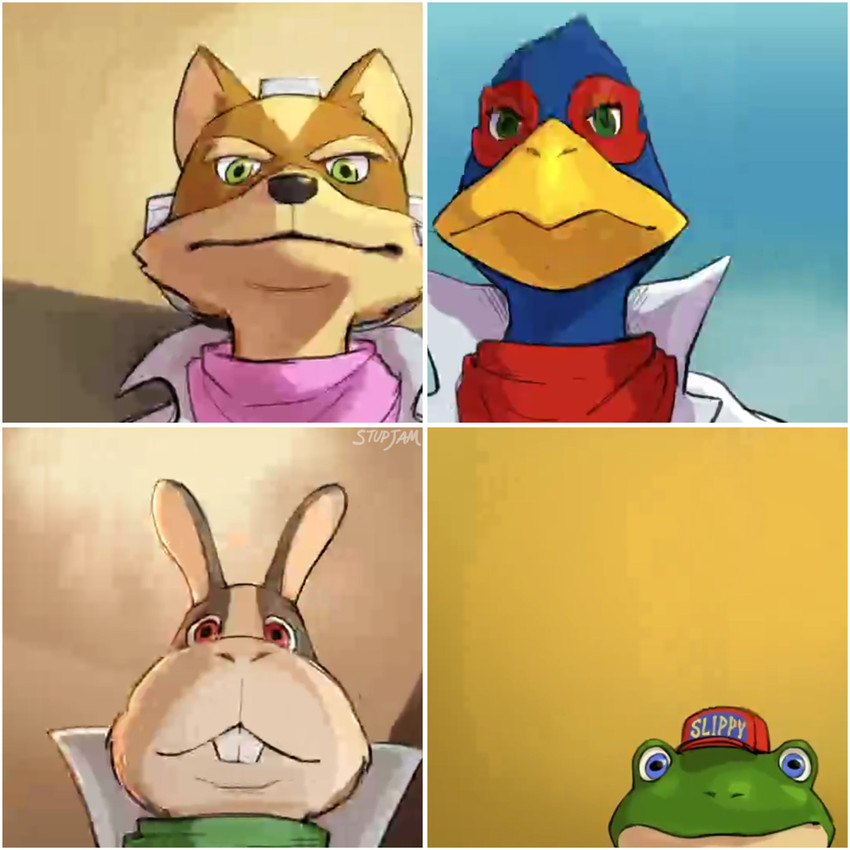 falco lombardi, fox mccloud, peppy hare, and slippy toad (staring animals and etc) created by stupjam