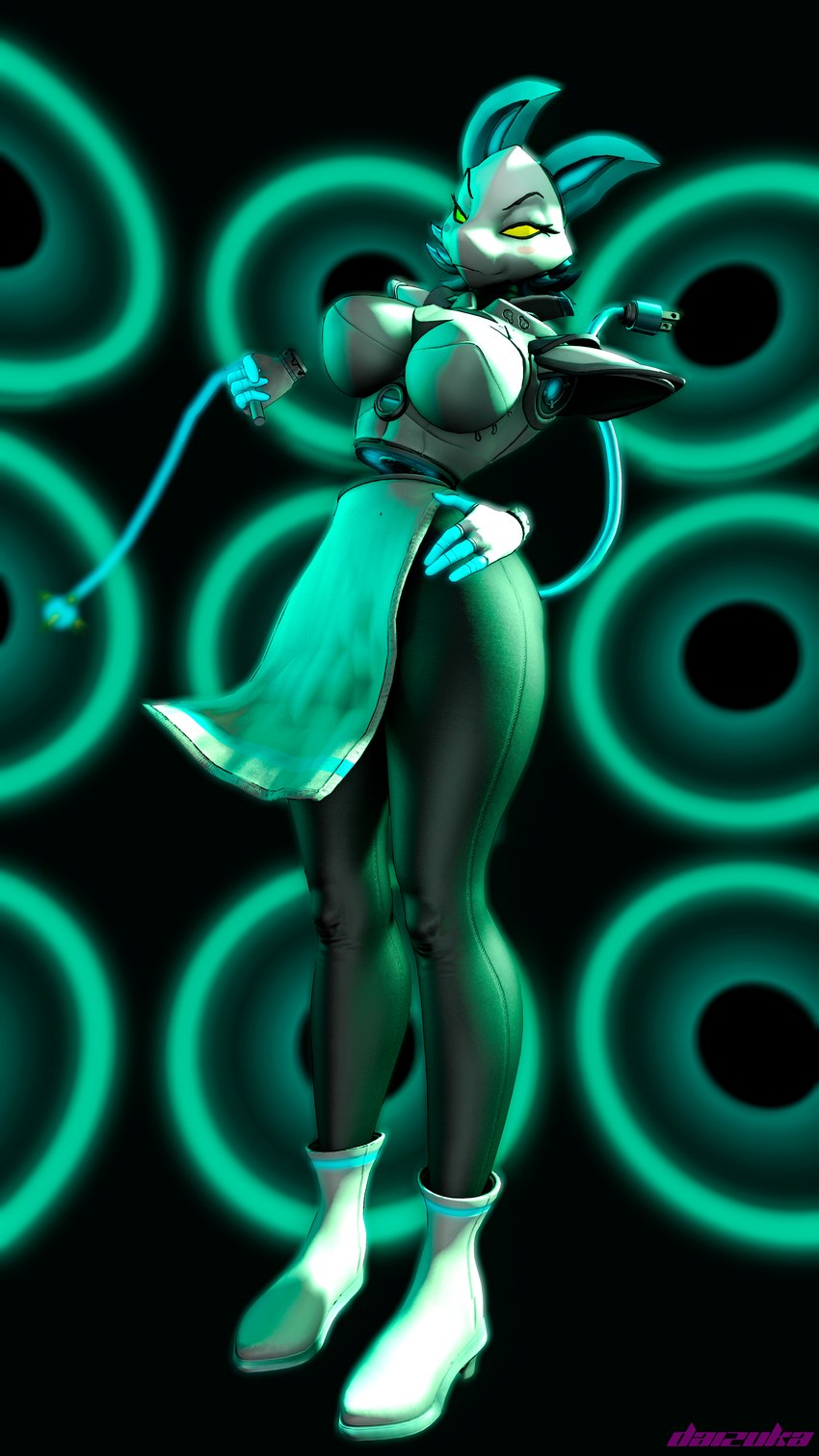 anthro armless big_breasts big_butt boots breasts butt cable_tail clothing dress female floating_hands footwear glowing glowing_body glowing_eyes machine robotic shoes solo thick_thighs whip white_body white_clothing wide_hips yellow_eyes daizukag deltarune undertale_(series) tasque_manager tasque_manager_(mayosplash) darkner domestic_cat felid feline felis mammal robot robot_anthro 3d_(artwork) 4k 9:16 absurd_res digital_media_(artwork) hi_res source_filmmaker_(artwork)