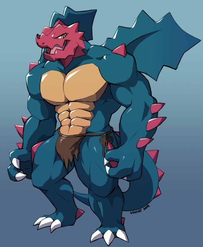 abs anthro anthrofied barazoku bottomwear clothing front_view loincloth looking_at_viewer male manly muscular muscular_anthro muscular_male pecs simple_background solo standing tail voviat mythology nintendo pokemon dragon druddigon generation_5_pokemon mythological_creature mythological_scalie pokemon_(species) reptile scalie 2019